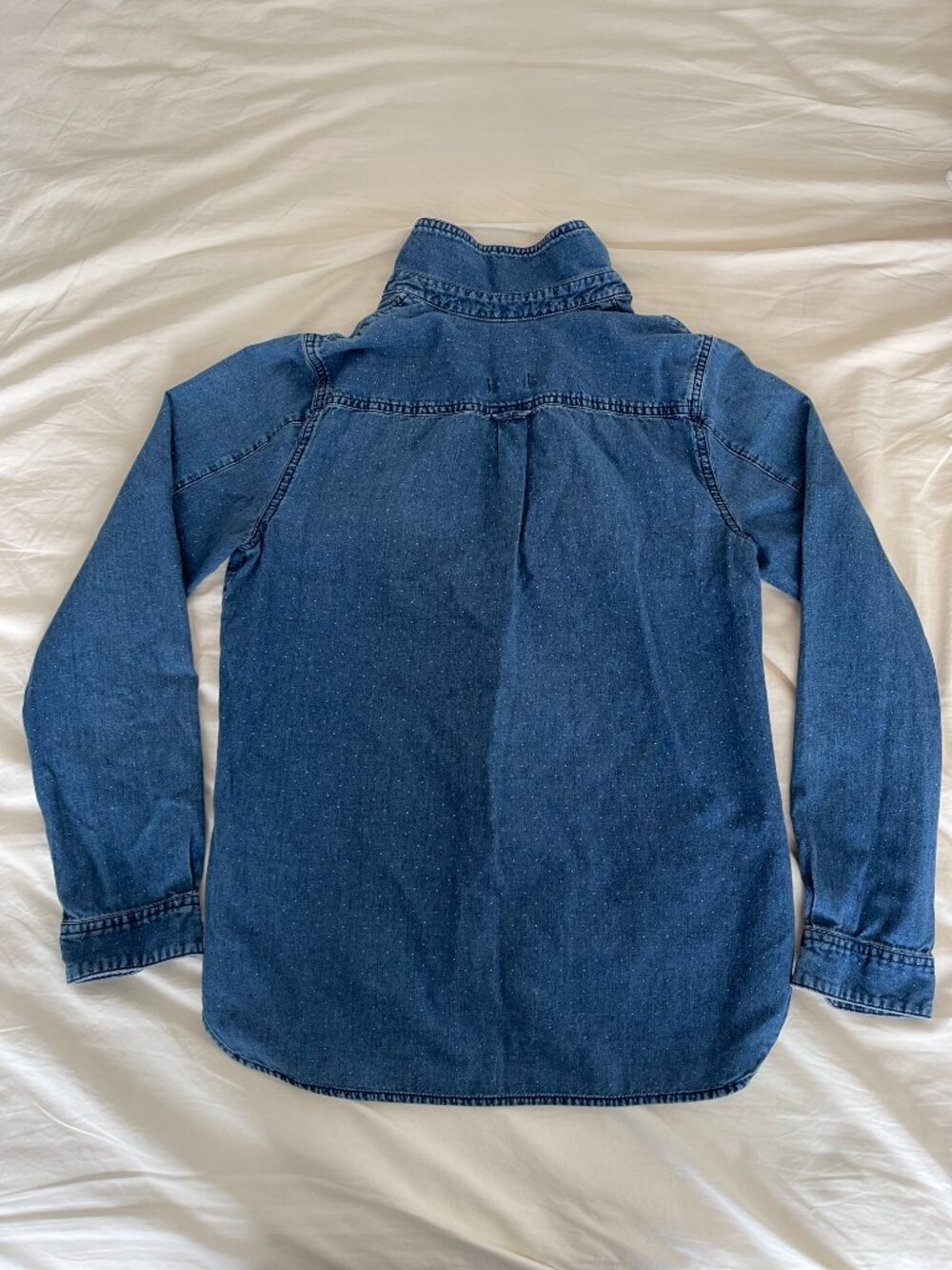 Madewell Polka Dot Denim Long Sleeve Collared Button Shirt - Picture 5 of 7